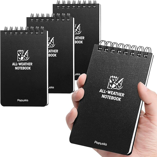 POPYOLA 4 Pack Waterproof Pocket Notebook, 3x5 Pocket Notepad, All Weather Mini Spiral Notepad, Write in the Rain Police Notepad with 100 Squared Pages for Outdoor Home Office School
