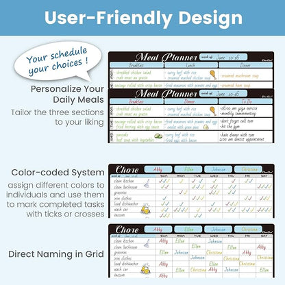 Magnetic Dry Erase Chore Chart and Menu Board - 8.5"x13" Chore Board and Meal Planner for Fridge - 6.5"x8.5" List Board and 6 Extra Fine Point Markers Included - Shipped Flat