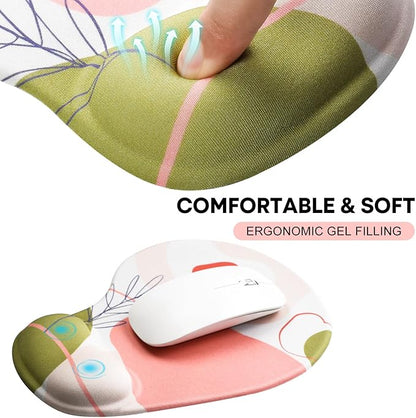 JIKIOU Mouse Pad, 2 Pack Ergonomic Mouse Pads with Comfortable Gel Wrist Rest Support and Lycra Cloth, Non-Slip PU Base for Easy Typing Pain Relief Durable and Easy to Clean Small Rose