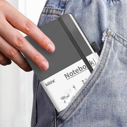 A6 Small Journal Notebook, Lined Pocket Notebook with Pen Holder, Mini Notebook Hardcover, 192 Pages, 3.9 inches * 5.5 inches Jurnal for Women and Man (Grey)