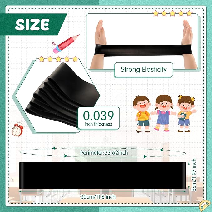 Berlune 24 Pcs Classroom Chair Bands Fidget Chairs and Desks Bands ADHD Autism Tools Bounce Flexible Seating for Classroom(Black, 1 mm)