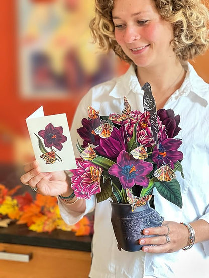 Freshcut Paper Pop Up Cards, Moonlight Garden, 12 Inch Life Sized Forever Flower Bouquet 3D Popup Greeting Card, Halloween Cards, Birthday Card, Blank Notecard & Envelope