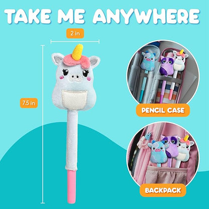 BUNMO Easter Gifts for Girls - Cute Pens - Cute Gel Pens w/Soft Grip & 6 Refills - Gifts for Tweens- Girls Easter Basket Stuffers - Fun Writing for Kids - Gift for Teens - Plush 3 Pack
