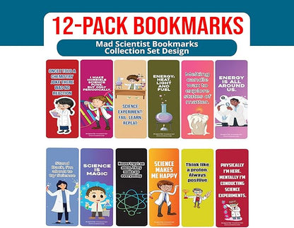 Creanoso Mad Scientist Bookmarks (2-Sets X 6 Cards) – Daily Inspirational Card Set – Interesting Book Page Clippers – Great Gifts for Adults and Professionals