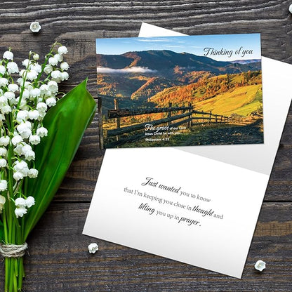 100 Pack Religious Thinking of You Cards Bulk Set with Envelopes Stickers 10 Floral Landscape Designs Assort Christian Thinking of You with Greeting Card Scripture Inspirational Blessing 4 x 6
