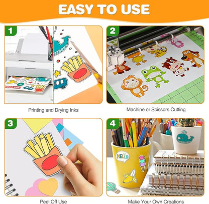 20 PCS Sticker Paper for Inkjet Printer，Printable Vinyl Sticker Paper Dries Quickly Vivid Colors，8.5"x11" Tear Resistant Printable Vinyl，Glossy White,Inkjet & Laser Printer