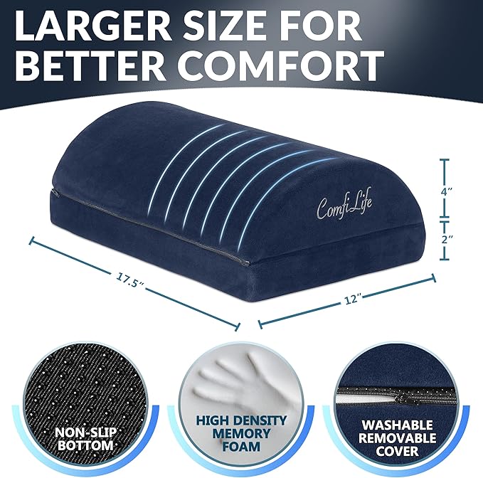 ComfiLife Foot Rest Under Desk for Office Use – Adjustable Height Memory Foam Foot Stool Under Desk for Office Chair & Gaming Chair – Ergonomic Under Desk Foot Rest for Back & Hip Pain Relief (Navy)