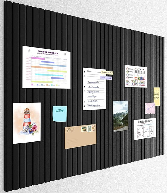 Smarpau Large Cork Bulletin Slat Wall Felt Board Alternative 48"x36" 12 Pack Black Cork Board for Walls with Slat Wall Paneling Felt Bulletin Boards Pin Board for Office