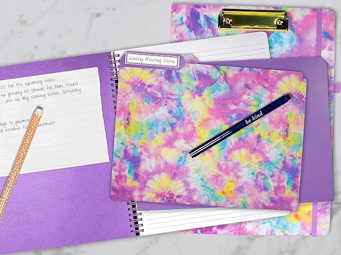 Steel Mill & Co Cute Large Spiral Notebook College Ruled, 11" x 9.5" with Durable Hardcover and 160 Lined Pages, Tie Dye