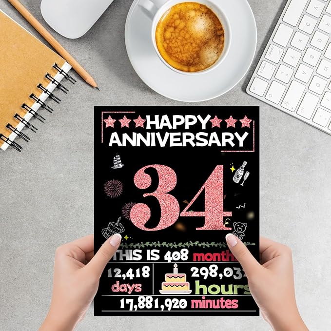 Joycard 34th Anniversary Card for Women, Wedding Card for Wife, Sweet Marriage Decorations Gifts for Couple, Perfect for Her on Anniversary Day, Back in 1991