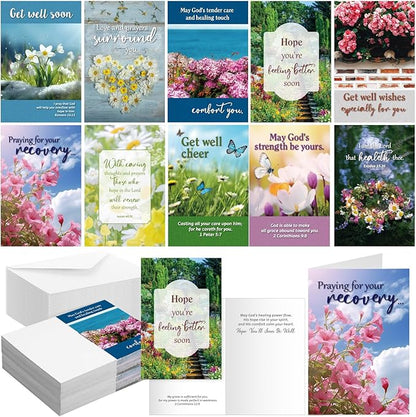 50 Pack Religious Get Well Cards with Scripture Assorted Bible Verse 4 x 6 Inch Affirmation Inspirational Christian Landscape Photography Wishing You Well Greeting Cards with Envelopes