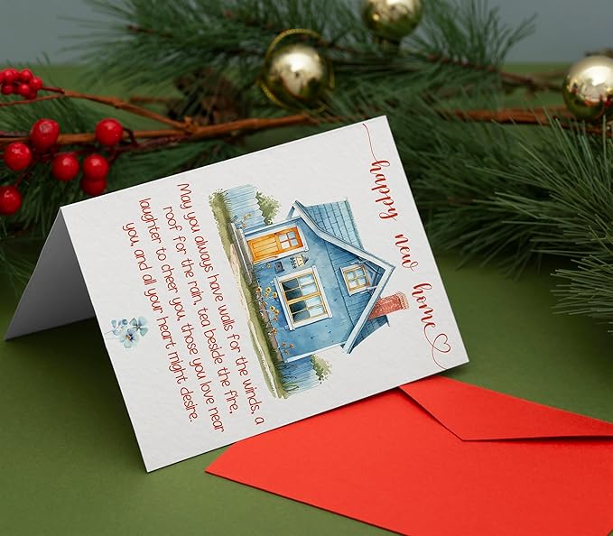 New Home Card, Housewarming Card, Congratulations Home Card - Folded 5"x7" Sing Card with Red Envelope - House Warming Gifts New Home Owner, Neighbor, Friend, Women, Men
