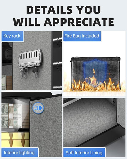 DAYI Biometric Fingerprint Safe Box, 3.0 Cubic Feet Home Safes with Fireproof Bag, Digital Touchpad Security Safe for Money Cash Documents, Dual Alarm System - DF-60 Plus