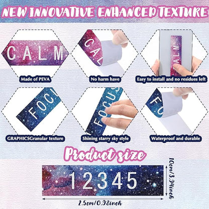 80 Pcs Anxiety Sensory Stickers with Inspirational Quotes Calm Textured Strips Relief Mental Health Stickers School Office Adhesive Sensory Tape Anti Stress Toys for Adults Teens (Dreamy)