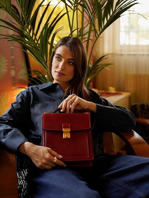 Time Resistance Small Leather Briefcase for Men - Crossbody Bag - Italian Leather Messenger Bag - Gift Box Included