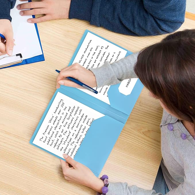 24 Pack Colored File Folders with Pockets and Business Card Holder, Pastel Decorative Pocket Folders for Documents, Cute Plastic Folders for Filing Cabinet, School, Office, Resume Portfolio