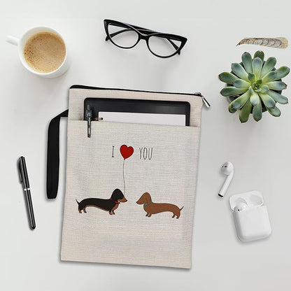 Dachshund Book Sleeve,Dachshund I Love You Book Sleeve Book Covers Book Protector Pouch with Zipper,Book Sleeve Gifts for Book Lovers Readers,Book Cover for Paperback 9.4x12.1 Inch