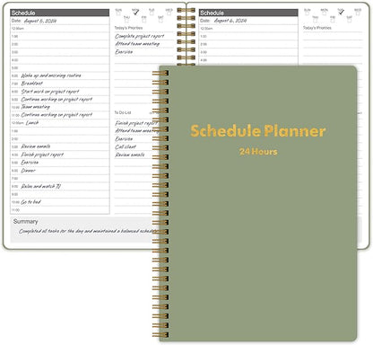 Daily Planner 24 Hourly Schedule from 12am - 12pm, Undated Hourly Planner with To-Do List, Priorites, 7" x 10", Organize Your Tasks and Appointments for Office, School, and Home - Green