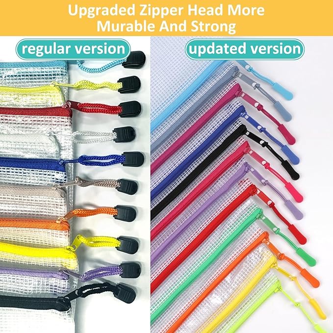 18PCS Mesh Zipper Pouch, Zipper Bags for Office Supplies,12 Colors for Reusable Zipper Pouches, 8 Sizes for Office Supply and Home Organize