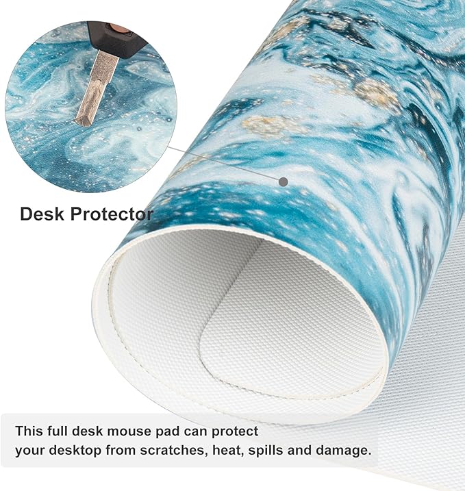 QIYI Large Desk Pad, Keyboard Mouse Pad Desktop Decor, Waterproof PU Leather Desk Cover Protector, Desk Accessories for Office Home Work Writing Gaming 31.5" x 15.7" - Blue Marble