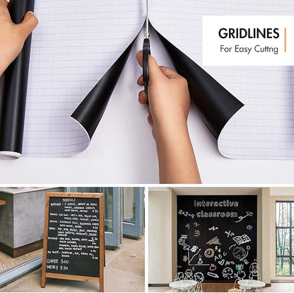 Chalkboard Wallpaper Stick and Peel: DIY Your Own Unique First Day of School Board Classroom Chalk Board Paint Self Adhesive Wall Paper with 8 Colorful Chalks (Black,17.5" x 157.5")