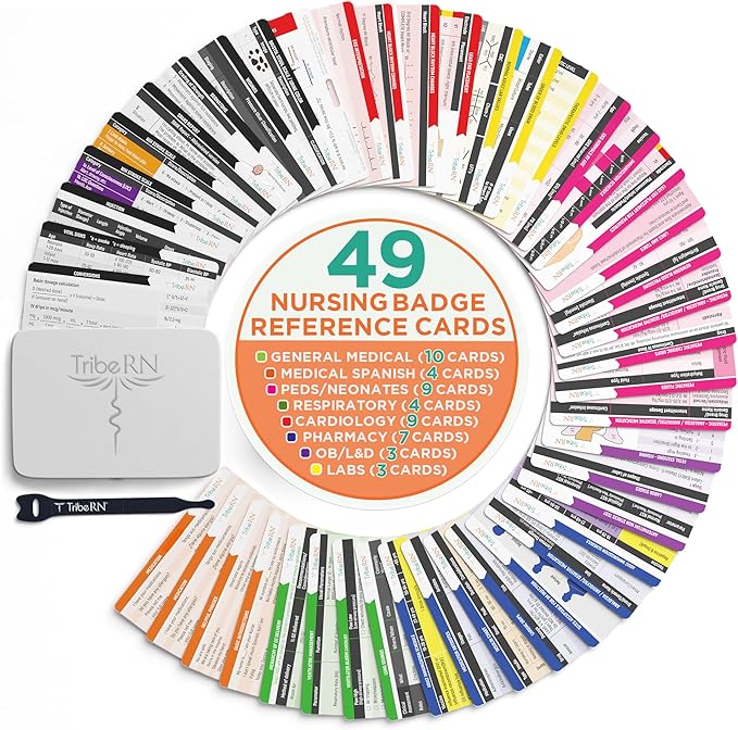 BadgeGuru 2.0 by Tribe RN - 49 Nursing Badge Reference Cards - Comprehensive Clinical Guide for Students & Critical Care RNs - Designed by Experienced Nurses and Educators