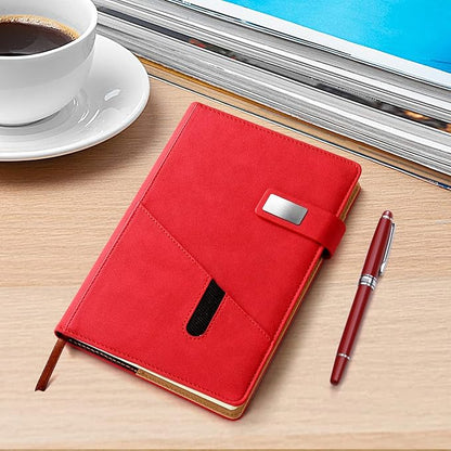 A5 Lined Leather Journal with Pen, 240 Pages Refillable Hardcover Notebook with Pocket and Magnetic Buckle, 80gsm Thick Daily Diary for Men and Women, Great Gift for Business School Travel Personal - Red