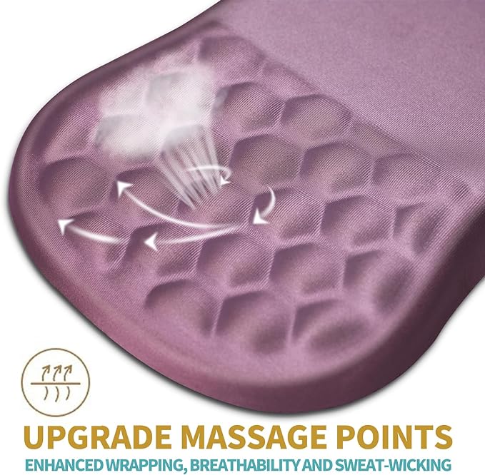 Hokafenle Ergonomic Mouse Pad Wrist Support with Massage Design, Wrist Rest Pain Relief Mousepad with Memory Foam&Non-Slip PU Base, Mouse Pads for Wireless Mouse & Desk (12x8 inch,Dark Pink)