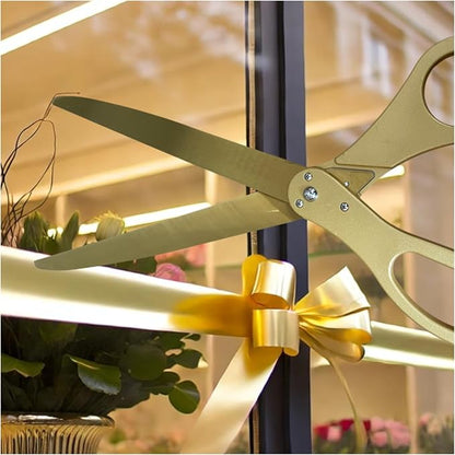 New Edition Grand Opening Ceremony Kit – Heavy Duty 25'' Scissors Gold with Golden Blades and Gold Satin Ribbon for Inauguration Ceremonies & Special Events