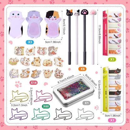 Outus Cat Office Supplies Cute Sticky Notes Paper Clips Gel Ink Pens Cartoon Stickers Party Favor for Cat Lovers Stationery School Office Supplies Desk Accessories(Funny Style)