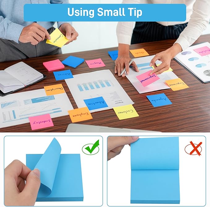12 Pack Sticky Notes 3x3 Inches, 8 Bright Colors Self-Stick Notes, Strong Adhesive Sticky Memo Pads forHome Office School, 100 Sheets/Pad