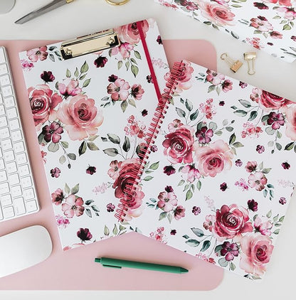 Steel Mill & Co Cute Large Spiral Notebook College Ruled, 11" x 9.5" with Durable Hardcover and 160 Lined Pages, Rose Floral