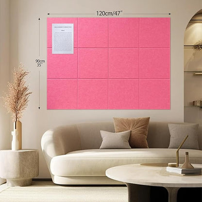 Large Felt Bulletin Board(48" x 36"),Cork Board Alternative,12 Pack Felt Wall Tiles with Safe Removable Adhesive Tabs,Notice Pin Board/Message Board/Vision Board for Office, School & Home