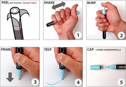 Acrylic Paint Pens 22 Gray Tones Assorted Pro Color Series Markers Set 0.7mm Extra Fine Tip for Rock Painting, Glass, Mugs, Wood, Metal, Canvas, Projects, Non Toxic, Waterbased, Quick Drying