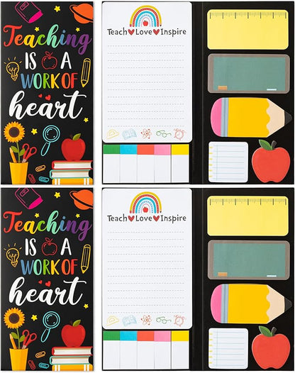 2 Pcak Teaching is A Work of Heart Sticky Notes Set - Blackboard Pencil Apple Self-Stick Note Pads Teacher Appreciation Gift Writing Memo Pads Page Marker Back to School Office Supplies (Black)