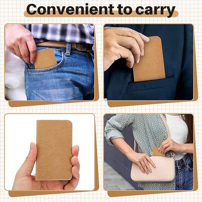 Outus 15 Pcs Mini Pocket Notebook 2.5" x 4" Small Journal Kraft Paper Notepads Bulk Softcover Pocket Notepad Memo Diary Subject Notebooks for Traveler Worker(Brown,Lined Style)