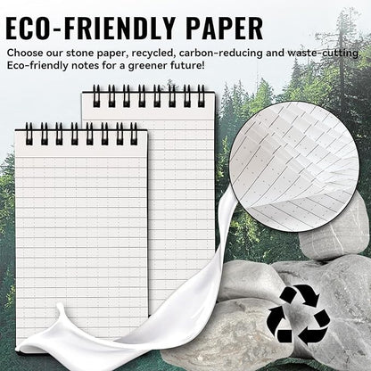 POPYOLA 4 Pack Waterproof Pocket Notebook, 3x5 Pocket Notepad, All Weather Mini Spiral Notepad, Write in the Rain Police Notepad with 100 Squared Pages for Outdoor Home Office School