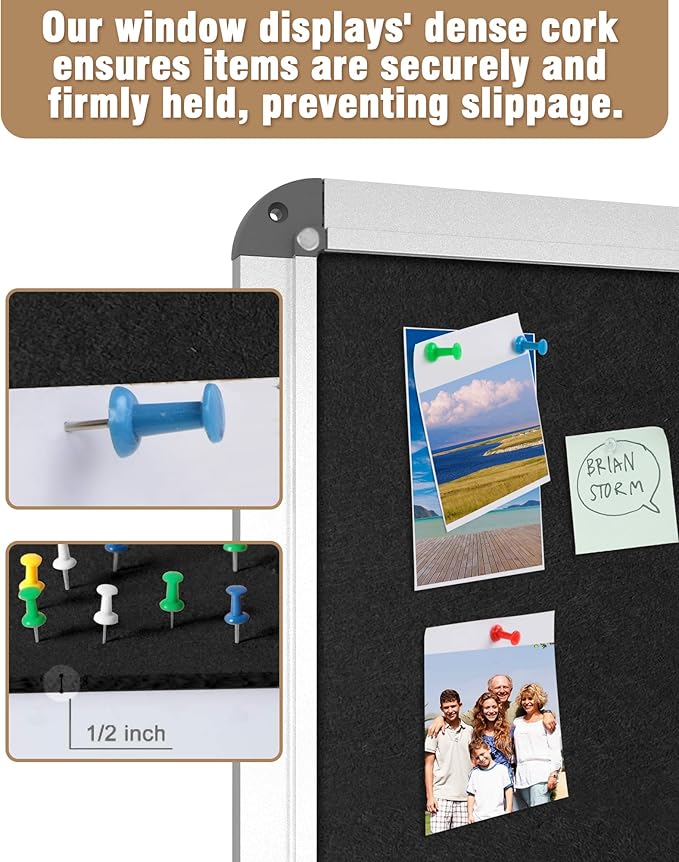 28"x26" Enclosed Bulletin Board, Lockable Weather-Resistant Aluminum Cork Noticeboard for School & Office, Silver Frame w/Black Flet