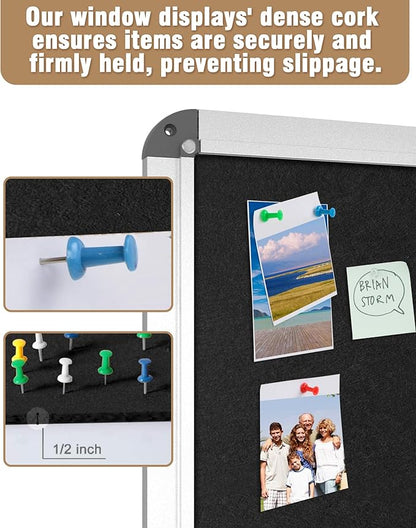 38"x38" Enclosed Bulletin Board, Lockable Weather-Resistant Aluminum Cork Noticeboard for School & Office, Silver Frame w/Black Flet