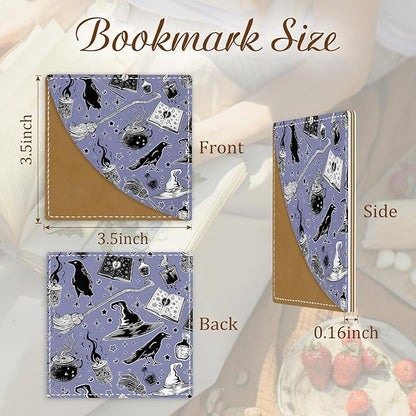 Gothic Crows Bats Corner Bookmarks, Cute Leather Book Accessories for Book Lovers, 3 Pcs Reading Book Page Markers for Women Men Student Teacher Girls Boys Kids Retirement Birthday Gifts