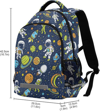 MNSRUU Laptop Backpack with Chest Strap, Astronauts and Alien in Space School Backpack, Travel Hiking Backpack for Boys Girls Teen Adult, Rucksack, Knapsack