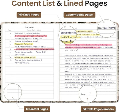 Lined Journal Notebook for Women & Men, Hardcover Leather Journal for writing, A5 College Ruled Notebook for Work & Note Taking, Perfect for Office School Home Supplies, 160 Pages, Magical Forest