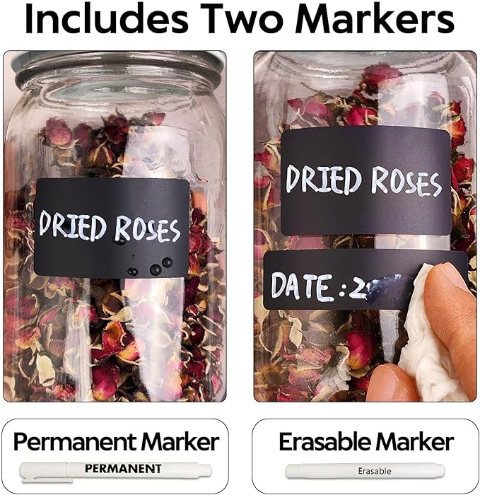170Pcs Black Removable Labels for Jars,for Storage Bins,for Food Containers with 2 Liquid Chalk Marker(Black)