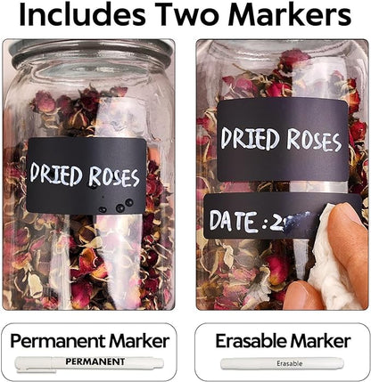 170Pcs Black Removable Labels for Jars,for Storage Bins,for Food Containers with 2 Liquid Chalk Marker(Black)