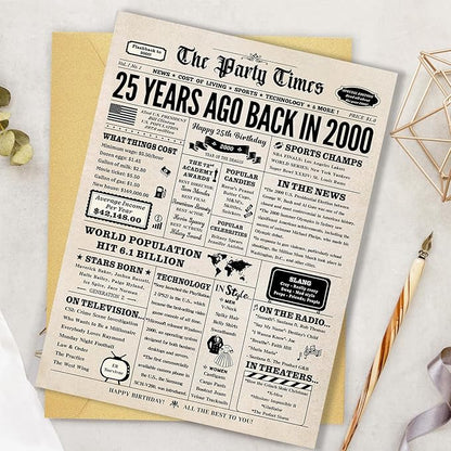 25th Birthday Card, 25th Birthday Decorations for Her Him, 25th Birthday Gifts for Daughter Son, Back in 2000 Birthday Card