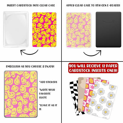 E-reader Cardstock Paper Inserts for Clear Case | 12 pk 4.88 x 6.73” inches Paper White 11th Generation 6.8" Screen Compatible Put Behind Case Colorful Floral Designs Change Out (1856 Design Mix 2)