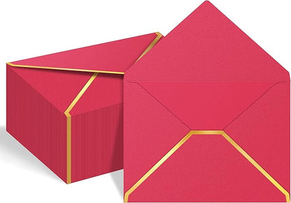 60 Pack Gold Envelopes 5x7 Rose Red, 250G Pearled Cardstock A7 Envelopes for Invitations Business Mailing Envelope with Gold Foil Border, A6 4x6 Envelopes for Wedding Baby Shower Cards