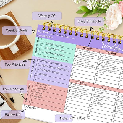 To Do List Notepad 52 Undated Pages, Weekly To Do List Notepad with Weekly Goals, 2 Packs Weekly Planner Notepad 8.5"×11", Task Planning Pad with PP Cover for Women Men to Track Task