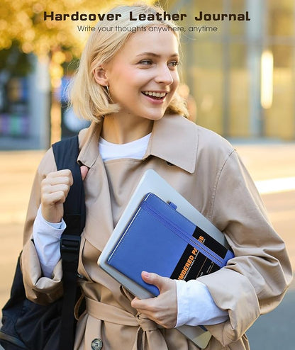 Lined Journal Notebook for Women Men, 256 Numbered Pages Hardcover Leather Journals for Writing, A5 Journaling Notebooks, College Ruled Journal for Business Work School Note Taking 5.75" x 8.38" Blue