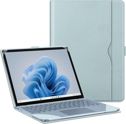 Fintie Sleeve Case for 12.4 Inch Microsoft Surface Laptop Go 3/2/1 (Model: 2013/1943), Premium PU Leather Protective Folio Book Cover with Large Pocket (Ice Blue)